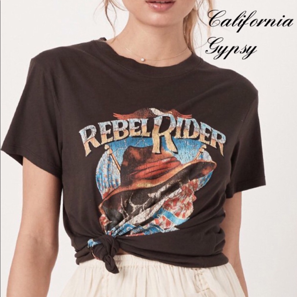 REBEL RIDER SKULL Gypsy boho Vintage T-shirt - Picture 6 of 8